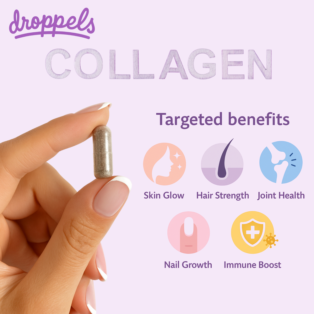 
                  
                    Droppels Collagen Capsules – Advanced Collagen + Biotin + Keratin + Vitamin C | Hair, Skin, Nails & Joint Support – 60 Count
                  
                