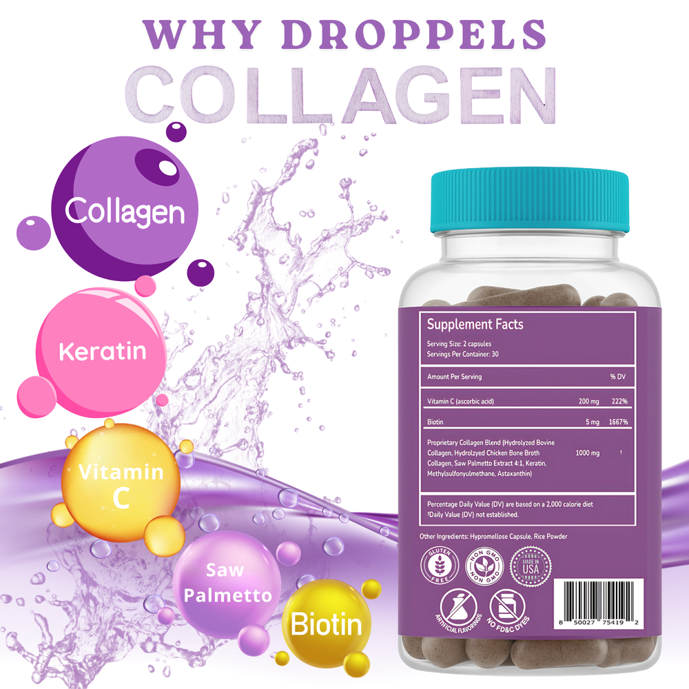 
                  
                    Droppels Collagen Capsules – Advanced Collagen + Biotin + Keratin + Vitamin C | Hair, Skin, Nails & Joint Support – 60 Count
                  
                
